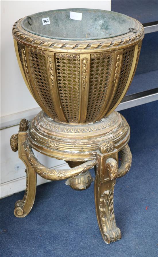 A gilt jardiniere on stand W.44cm